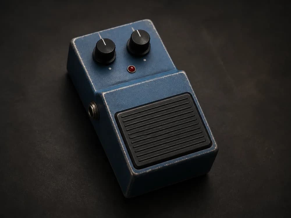 A blue vintage-style chorus pedal